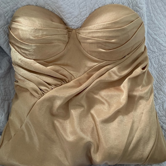 NWT ASOS DESIGN BANDEAU TUCK DRAPE MAXI DRESS IN GOLD - Picture 7 of 11